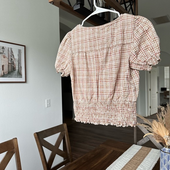 Sezane Plaid Blouse in Pink and Cream - Picture 4 of 7